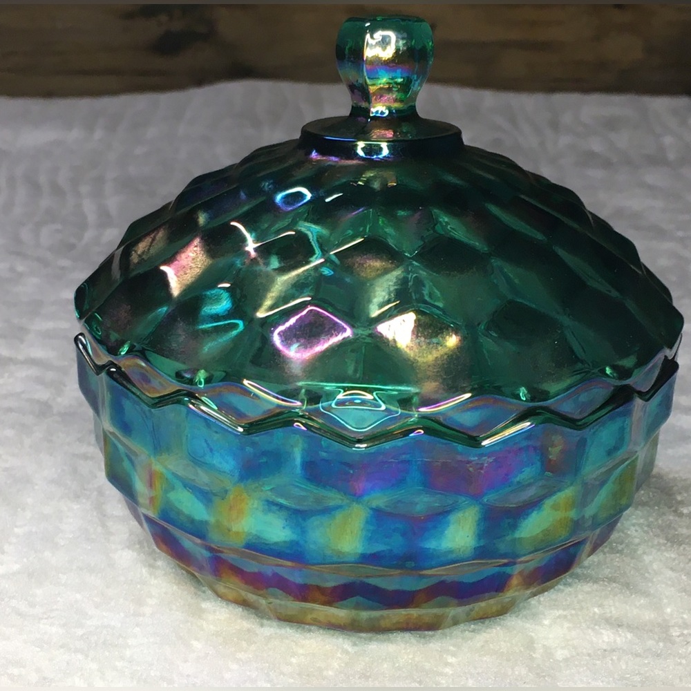 Vintage Indiana Glass Carnival Blue/Green candy dish